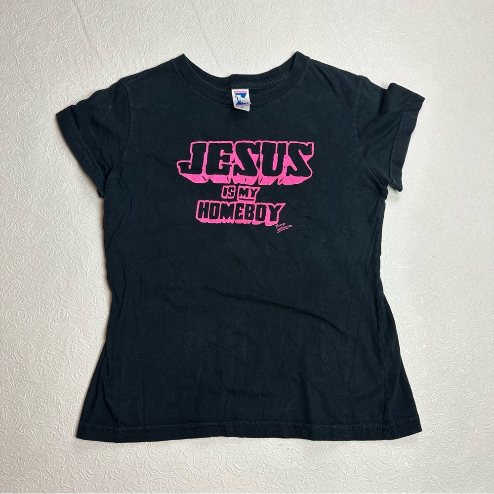 Tultex Black Tee with Pink Graphic - Short Sleeve